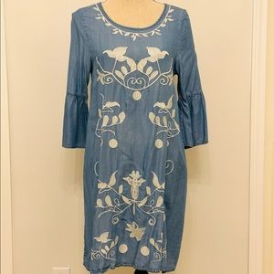 Given Kale Blue Shift Dress with Embroidery size S